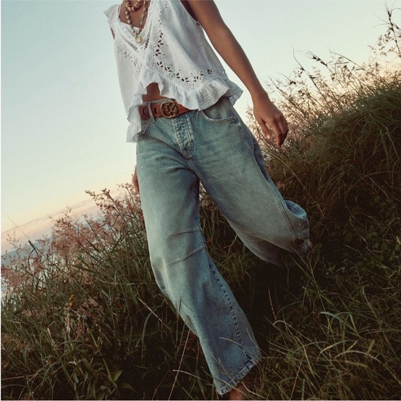 Free People We The Free Good Mid Rise Luck Barrel Jeans Kismet Light Blue 27 - Picture 2 of 11